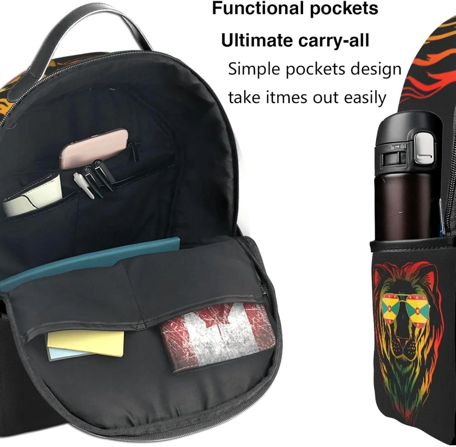 Grenada Flag Cool Lion Casual Backpacks Laptop Backpack Carry-on Daypack Sports Travel Rucksack Lightweight Working Bag for Outdoor Hiking Cycling Walking