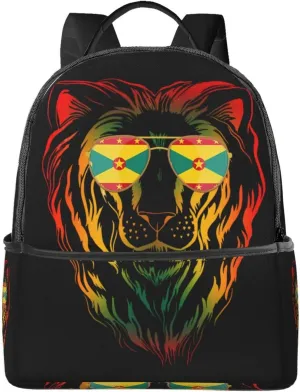 Grenada Flag Cool Lion Casual Backpacks Laptop Backpack Carry-on Daypack Sports Travel Rucksack Lightweight Working Bag for Outdoor Hiking Cycling Walking