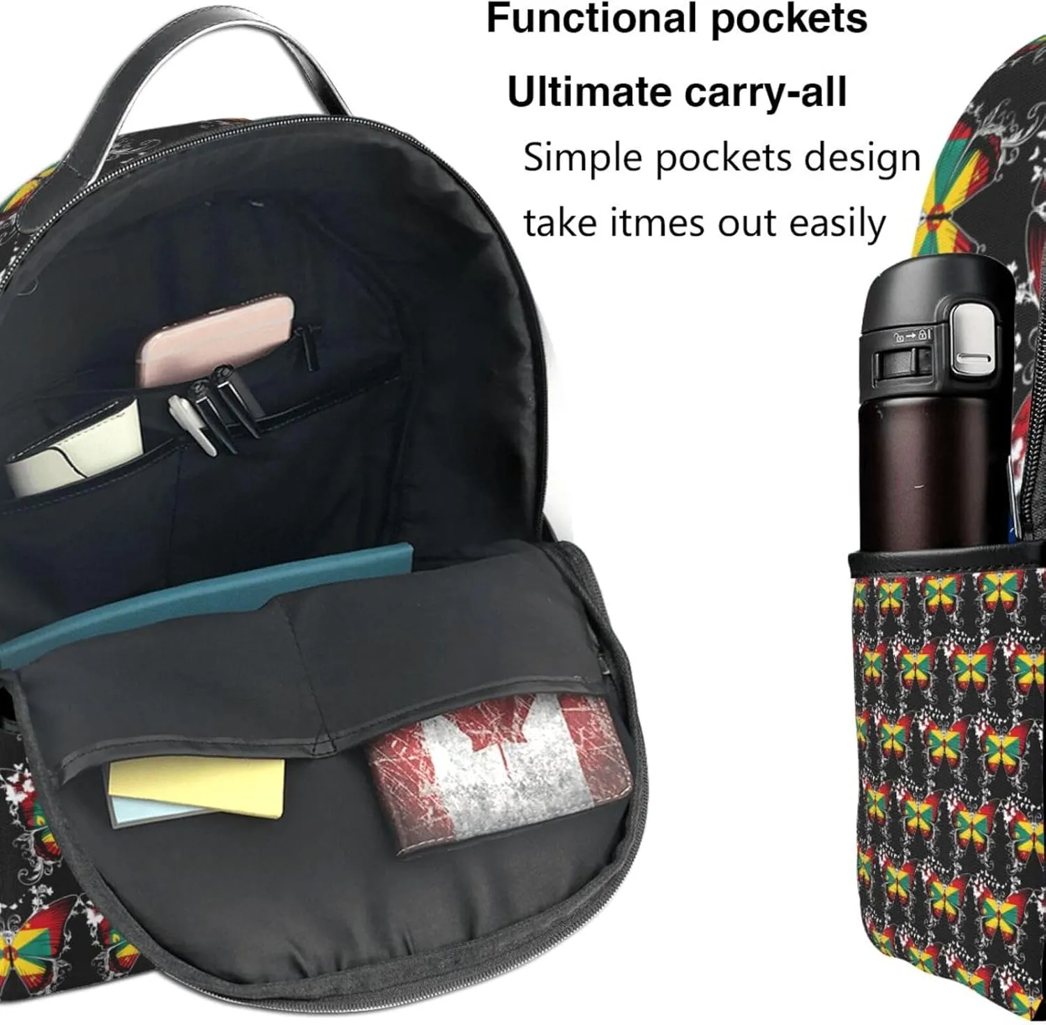 Grenada Grenadian Flag Butterfly Casual Backpacks Laptop Backpack Carry-on Daypack Sports Travel Rucksack Lightweight Working Bag for Outdoor Hiking Cycling Walking