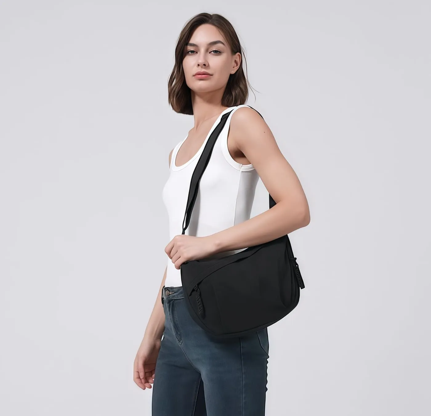 GRPKSSIB Nylon Crescent Bag Hobo Crossbody Bags Casual Sling Bag Slouchy Shoulder Bags Travel Messenger Bag for Women Men