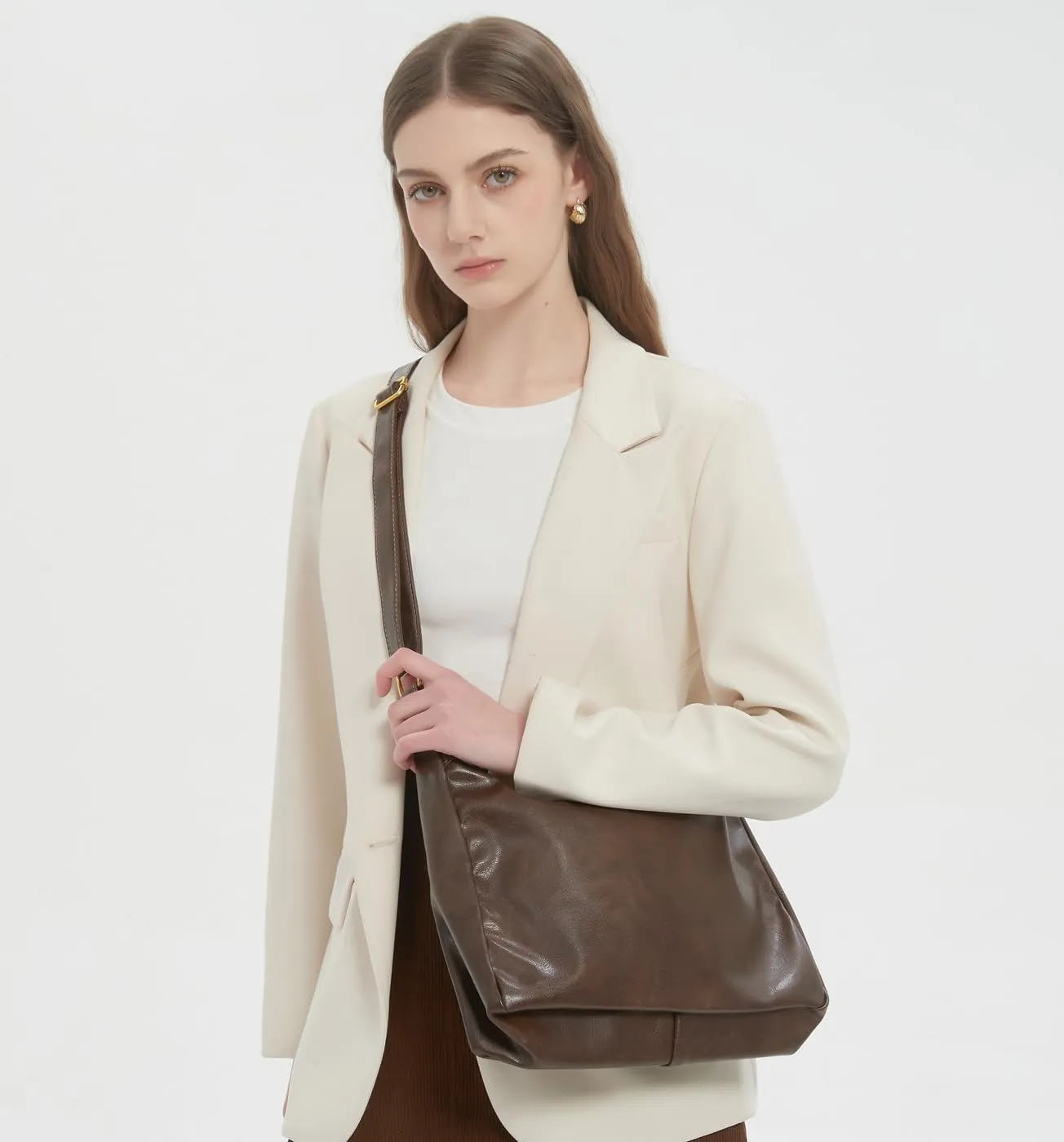 GRPKSSIB PU Leather Shoulder Bags Hobo Crossbody Bag Casual Tote Handbags Women's Crescent Purse with Adjustable Strap