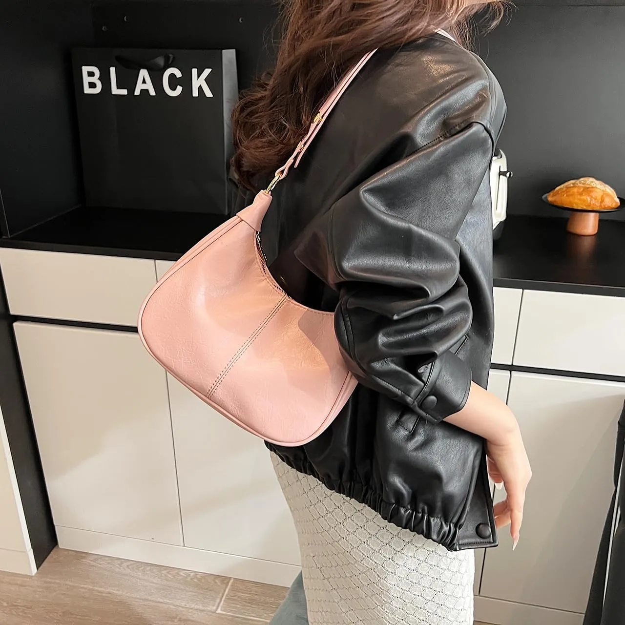 GRPKSSIB PU Leather Shoulder Bags Hobo Crossbody Bag Casual Tote Handbags Women's Crescent Purse with Adjustable Strap