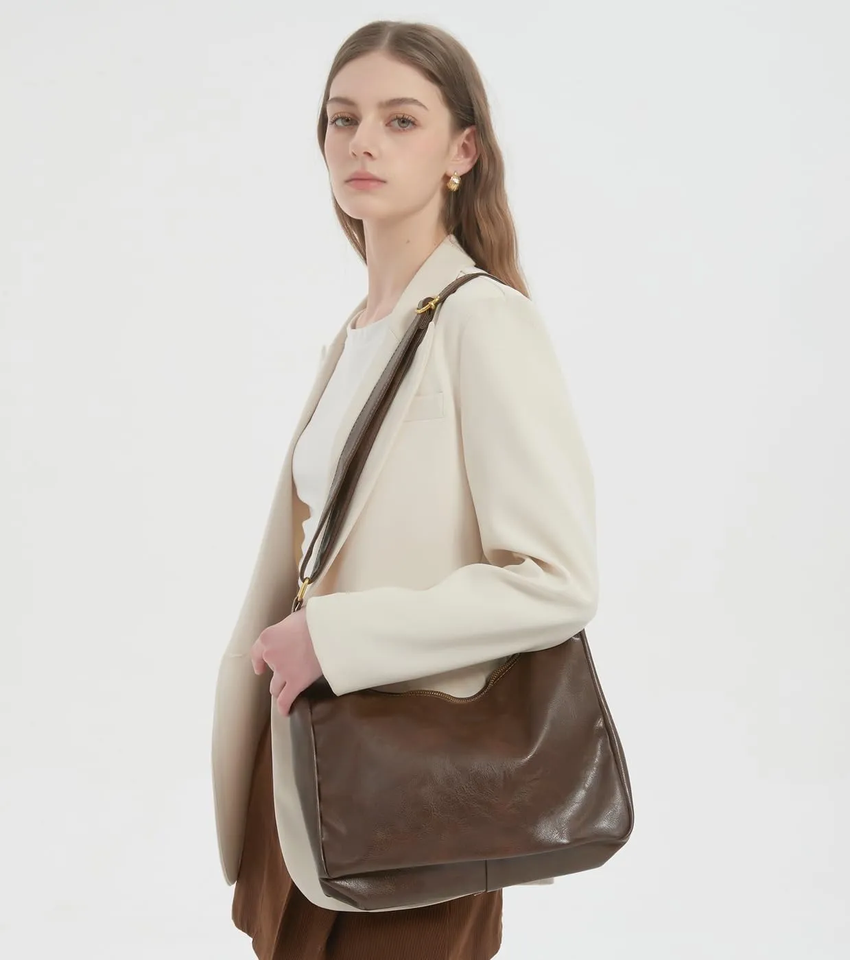 GRPKSSIB PU Leather Shoulder Bags Hobo Crossbody Bag Casual Tote Handbags Women's Crescent Purse with Adjustable Strap
