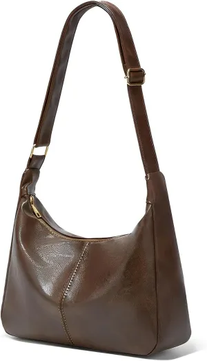 GRPKSSIB PU Leather Shoulder Bags Hobo Crossbody Bag Casual Tote Handbags Women's Crescent Purse with Adjustable Strap