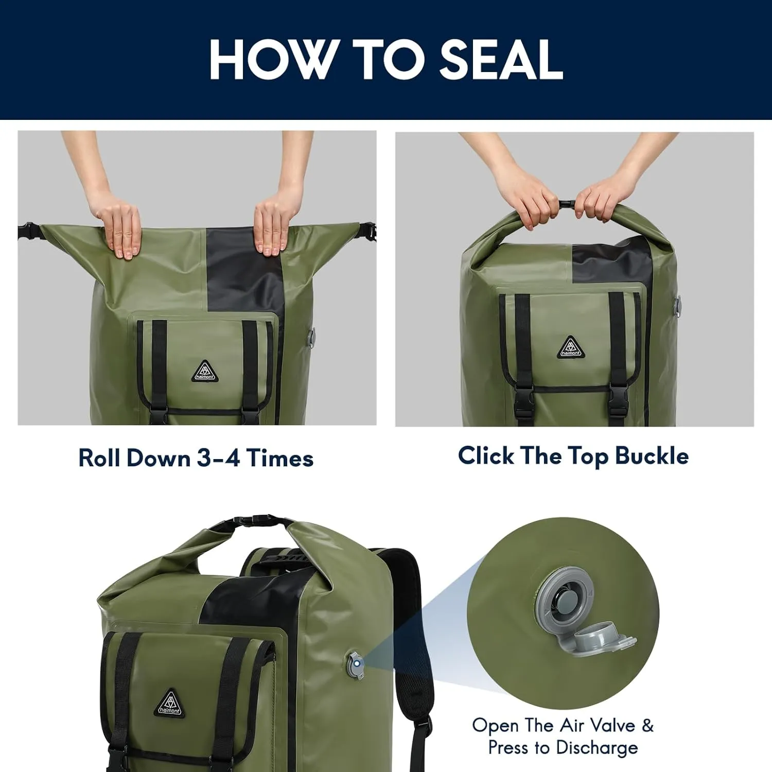 Haimont 100% Waterproof Roll-Top Backpack Heavy Duty Large Capacity IPX7 Dry Bag for Kayaking Rafting SUP Camping, 60/100L