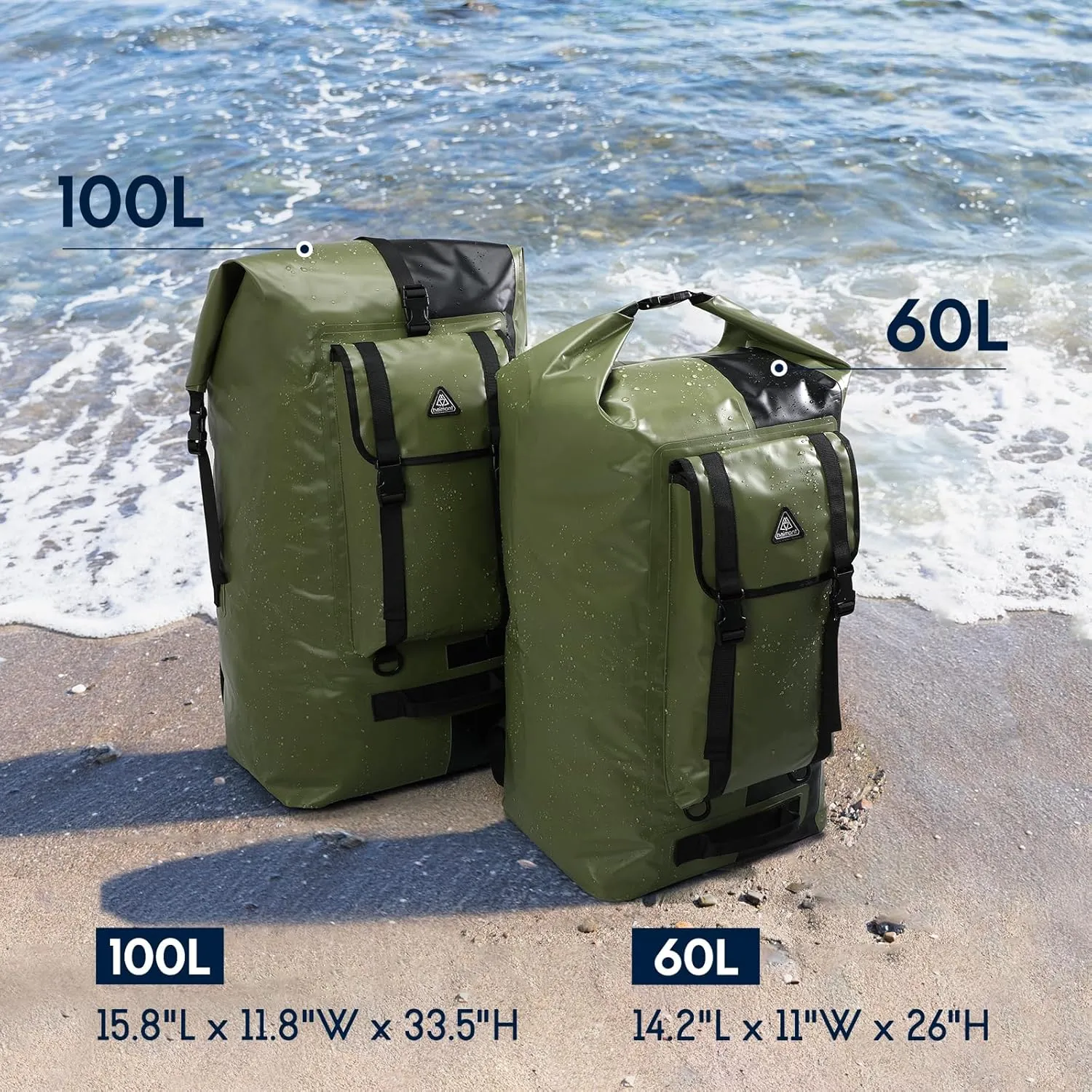 Haimont 100% Waterproof Roll-Top Backpack Heavy Duty Large Capacity IPX7 Dry Bag for Kayaking Rafting SUP Camping, 60/100L