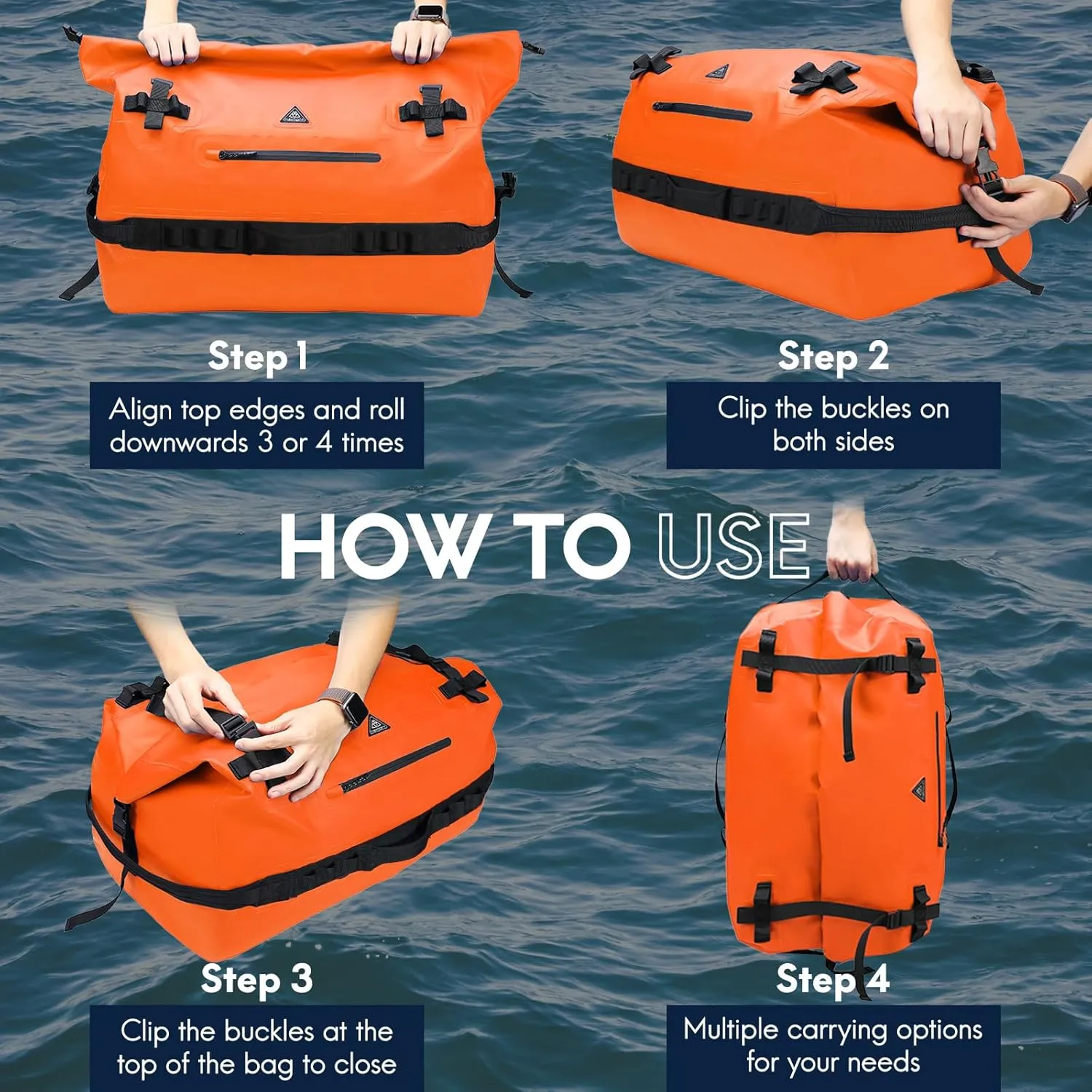 Haimont Large Waterproof Duffel Backpack Roll-Top Heavy Duty Dry Duffle Bag for Boating, Travel, Motorcycle, Kayaking, Camping, 60L