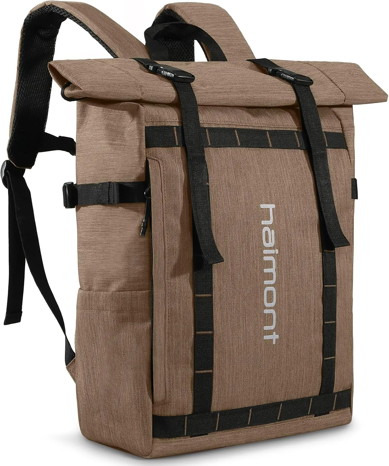 Haimont Rolltop Backpack for Men Women Water-Resistant Carry on Travel Backpack Casual Daypack with Laptop Compartment for Work Trip Hiking, 20L, Khaki