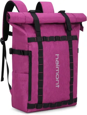 Haimont Rolltop Laptop Backpack for Men Women, Water-Resistant Casual Book Bag for Travel Work Commute 20L, Fuchsia Red