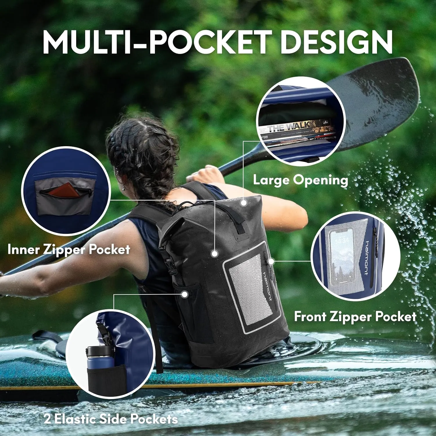 Haimont Waterproof Backpack Dry Bag Floating Roll Top Dry Sack Durable Backpack for Kayaking, Surfing, Rafting, Fishing, 30L