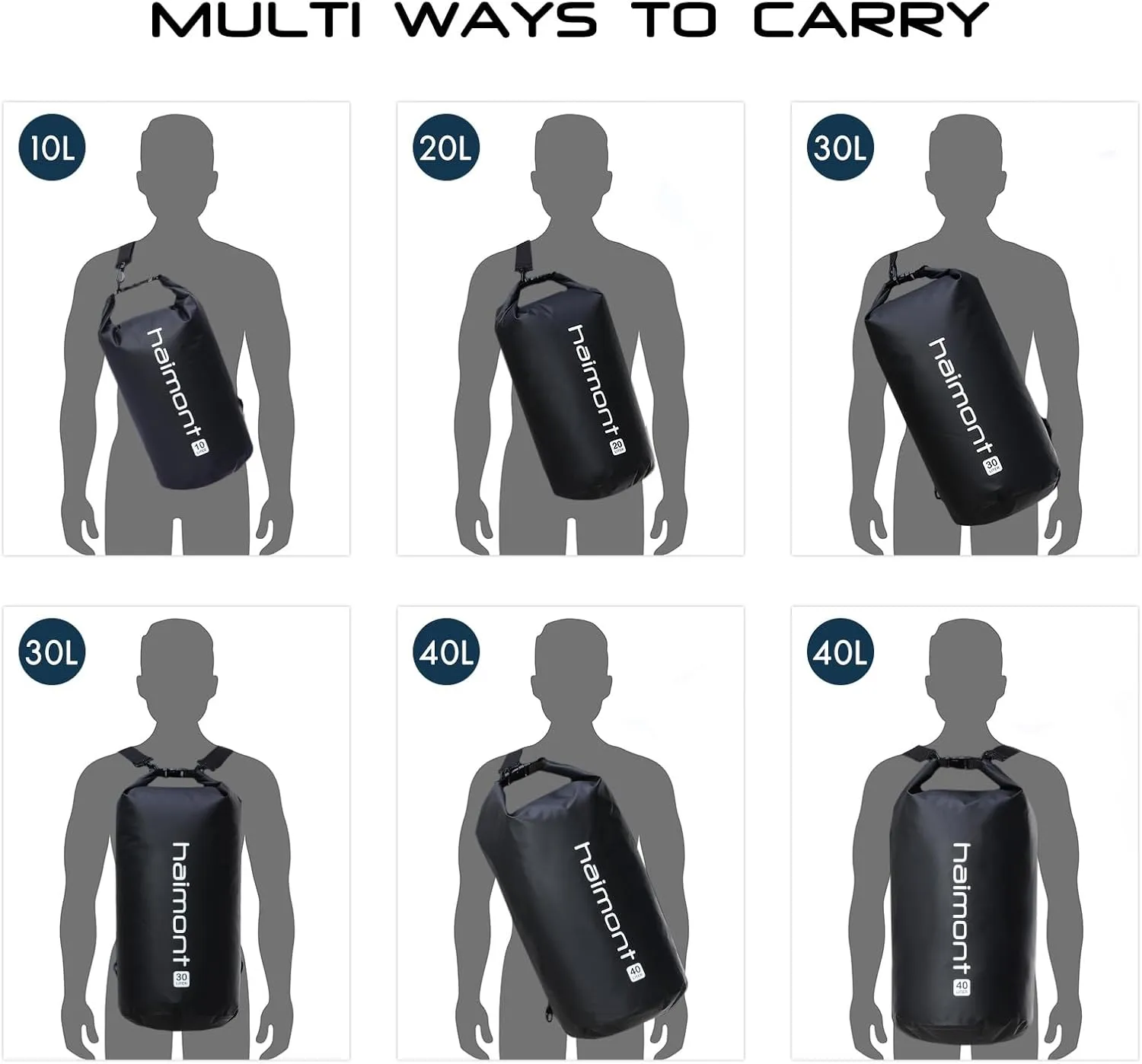 Haimont Waterproof Dry Bag Floating Dry Sack Roll Top Drybag Backpack for Kayaking, Rafting, Boating, Fishing with IPX8 Waterproof Phone Case, Black, 30L
