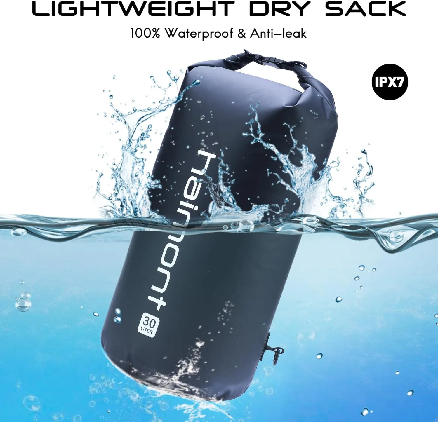 Haimont Waterproof Dry Bag Floating Dry Sack Roll Top Drybag Backpack for Kayaking, Rafting, Boating, Fishing with IPX8 Waterproof Phone Case, Black, 30L