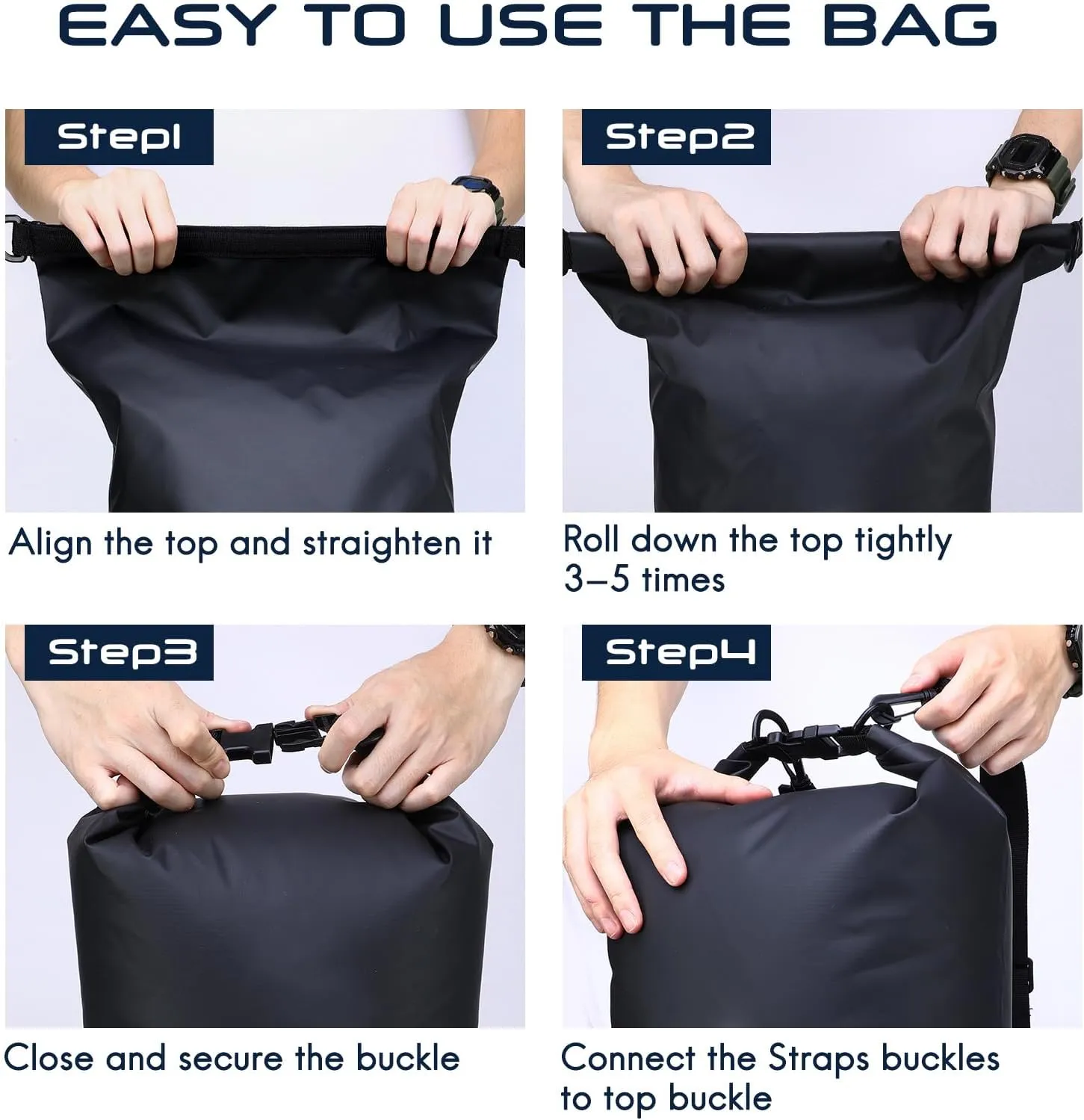 Haimont Waterproof Dry Bag Floating Dry Sack Roll Top Drybag Backpack for Kayaking, Rafting, Boating, Fishing with IPX8 Waterproof Phone Case, Black, 30L