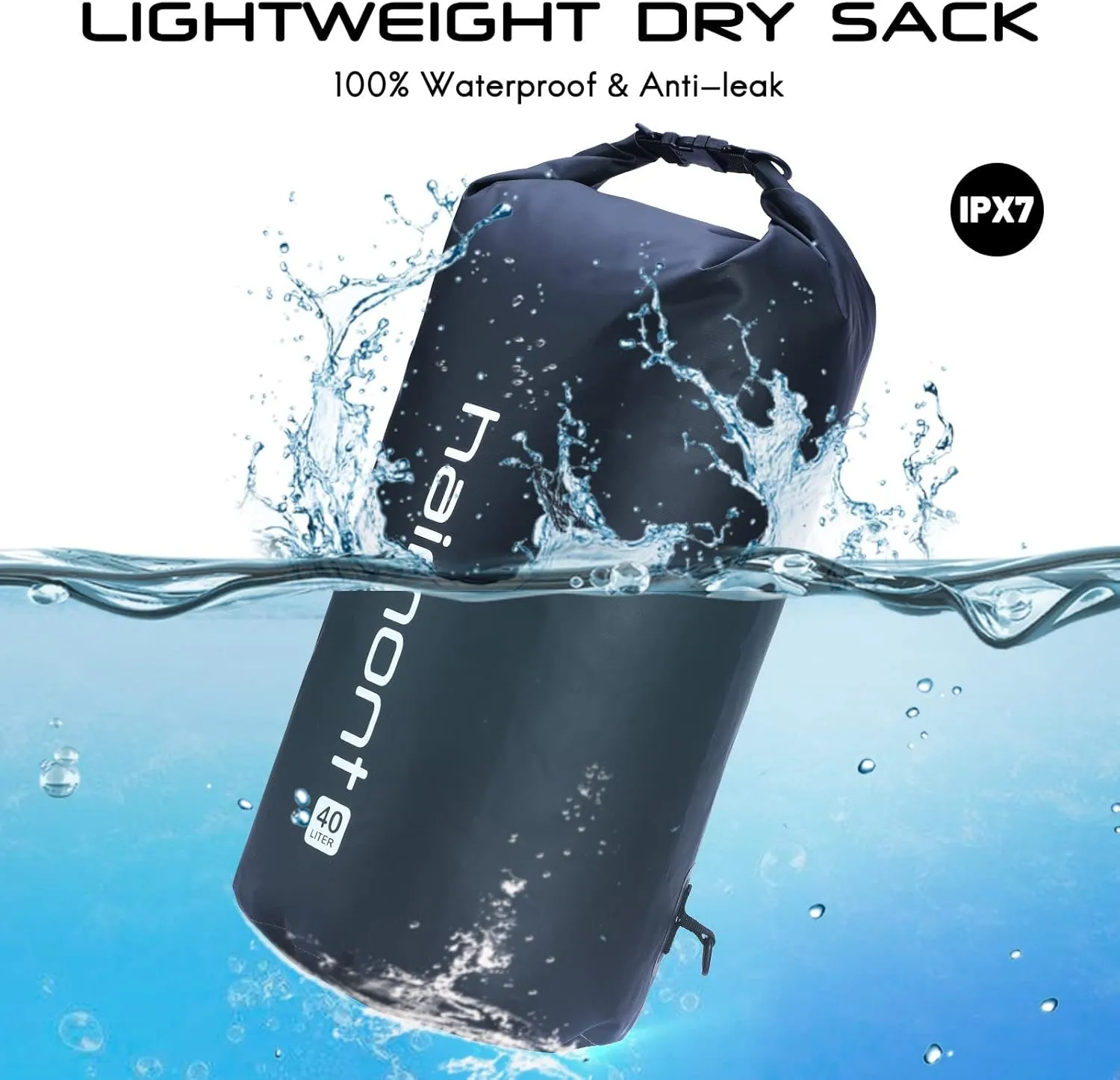 Haimont Waterproof Dry Bag Floating Dry Sack Roll Top Drybag Backpack for Kayaking, Rafting, Boating, Fishing with IPX8 Waterproof Phone Case, Black, 40L