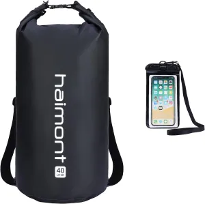 Haimont Waterproof Dry Bag Floating Dry Sack Roll Top Drybag Backpack for Kayaking, Rafting, Boating, Fishing with IPX8 Waterproof Phone Case, Black, 40L