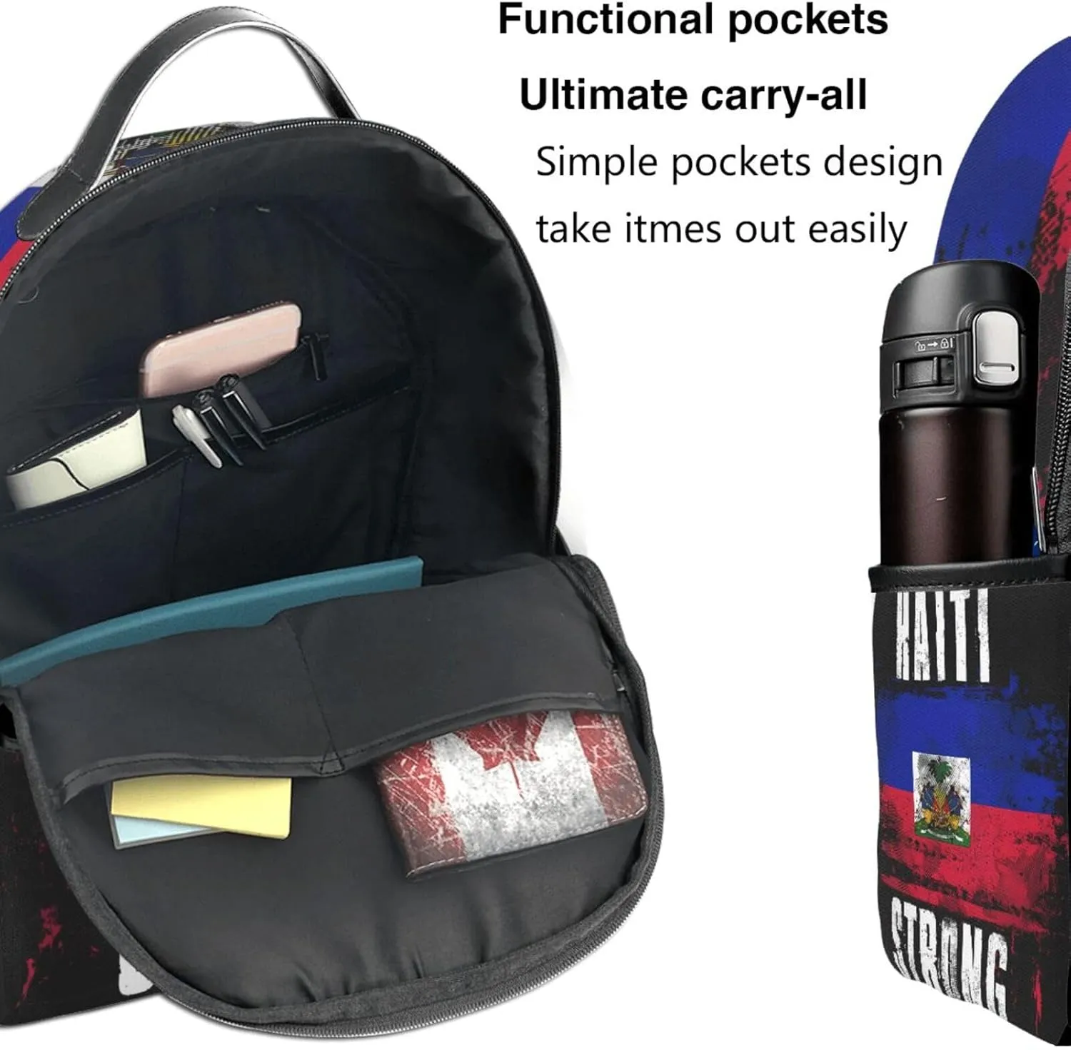Haiti Strong Graffiti Flag Casual Backpacks Laptop Backpack Carry-on Daypack Sports Travel Rucksack Lightweight Working Bag for Outdoor Hiking Cycling Walking