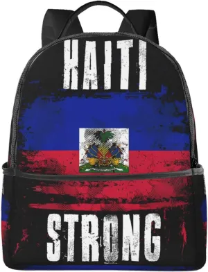 Haiti Strong Graffiti Flag Casual Backpacks Laptop Backpack Carry-on Daypack Sports Travel Rucksack Lightweight Working Bag for Outdoor Hiking Cycling Walking