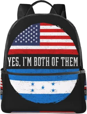 Half American Half Honduran Flag Casual Backpacks Laptop Backpack Carry-on Daypack Sports Travel Rucksack Lightweight Working Bag for Outdoor Hiking Cycling Walking