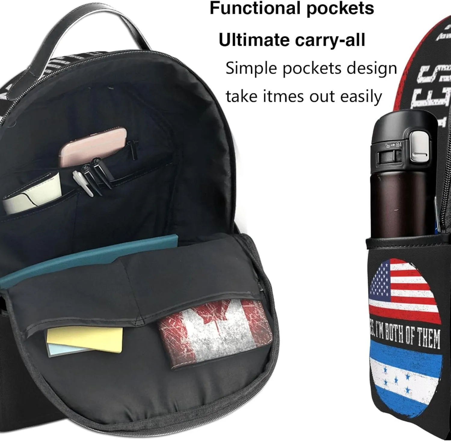 Half American Half Honduran Flag Casual Backpacks Laptop Backpack Carry-on Daypack Sports Travel Rucksack Lightweight Working Bag for Outdoor Hiking Cycling Walking