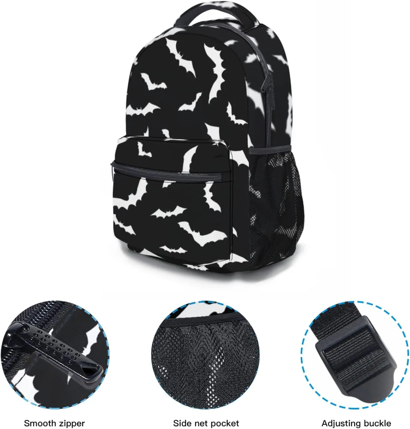 Halloween Bat Spooky Backpack With Adjustable Padded Shoulder Straps 17 Inch Daypacks For College Travel