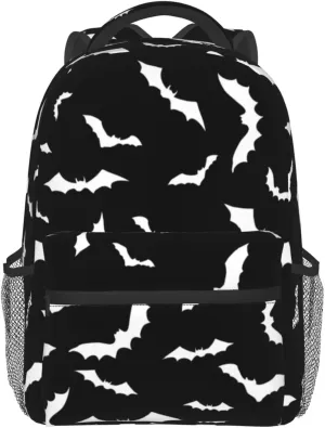 Halloween Bat Spooky Backpack With Adjustable Padded Shoulder Straps 17 Inch Daypacks For College Travel