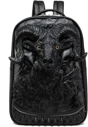 Halloween Studded Backpack 3D Goat Head Sculpture 3D Model Backpack Laptop Computer Handbags Travelling Rucksack Bag
