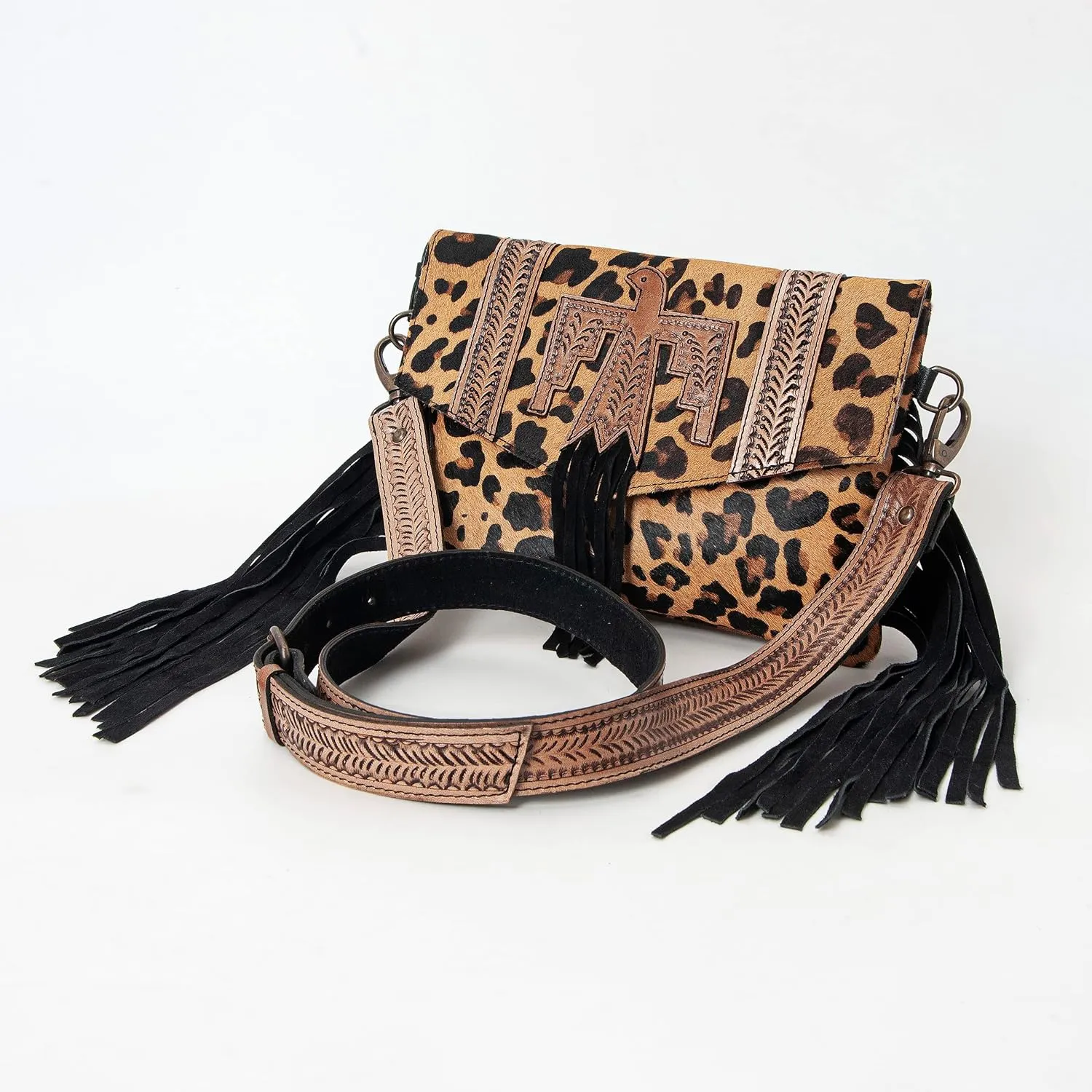 Hand Tooled Fashion Hippie Suede Fringe Tassel Messenger Bag for Women Hobo Vintage Shoulder Bags Crossbody Handbag