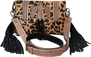 Hand Tooled Fashion Hippie Suede Fringe Tassel Messenger Bag for Women Hobo Vintage Shoulder Bags Crossbody Handbag