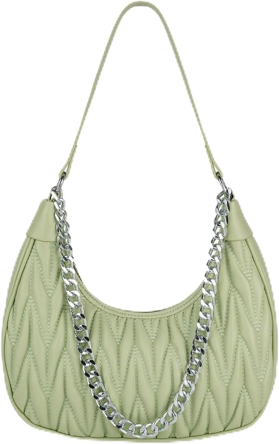 Handbag with Metal Chain Vegan Leather Shoulder Crossbody Stylish Purse for Women - Unique Textured Design