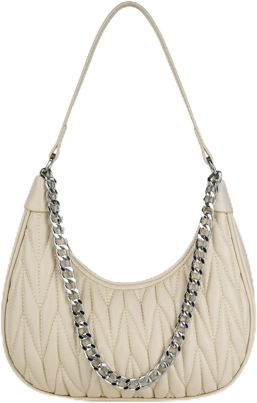 Handbag with Metal Chain Vegan Leather Shoulder Crossbody Stylish Purse for Women - Unique Textured Design