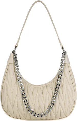 Handbag with Metal Chain Vegan Leather Shoulder Crossbody Stylish Purse for Women - Unique Textured Design