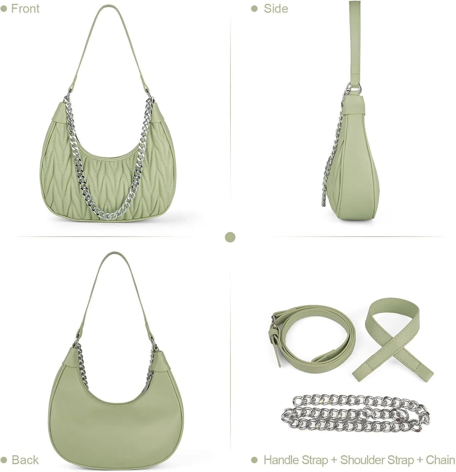 Handbag with Metal Chain Vegan Leather Shoulder Crossbody Stylish Purse for Women - Unique Textured Design