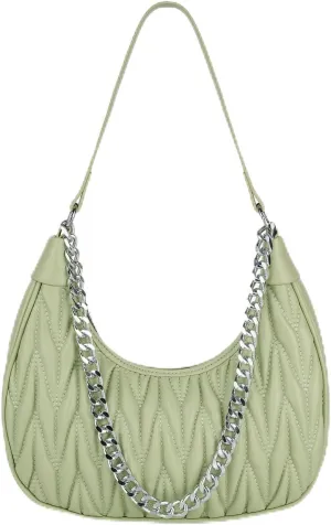 Handbag with Metal Chain Vegan Leather Shoulder Crossbody Stylish Purse for Women - Unique Textured Design
