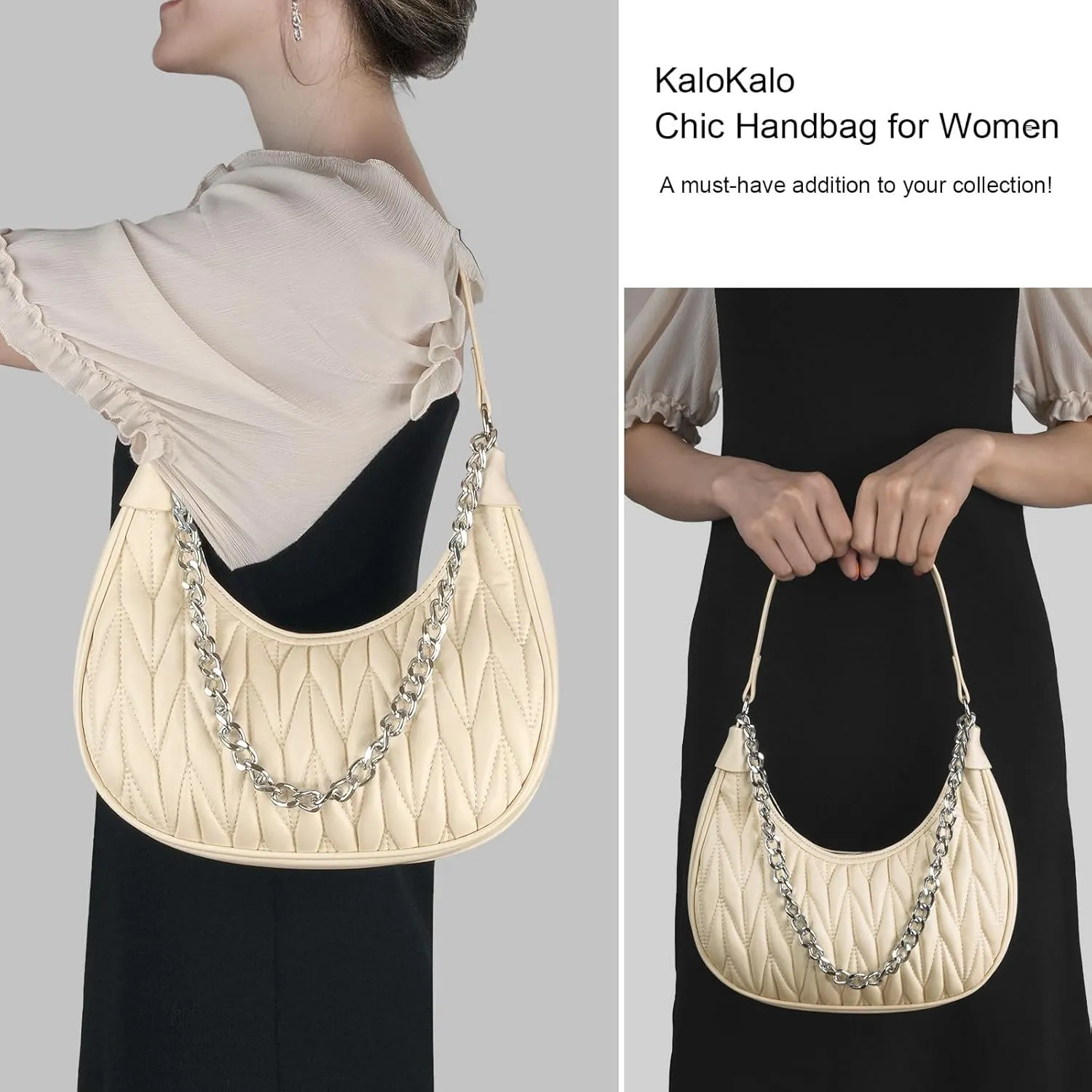 Handbag with Metal Chain Vegan Leather Shoulder Crossbody Stylish Purse for Women - Unique Textured Design