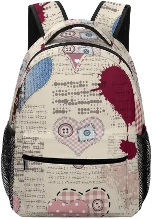 Hearts Scrapbook Cute Style Travel Backpack Valentine's Day Durable Lightweight Laptop Computer Bag for Men Women Adjustable BookBag 16.5 Inches
