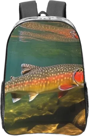 Heavy Duty Clear Backpack for Women Men PVC Transparent College Bag 16 inch Brook Trout Fly Fishing Casual Daypack
