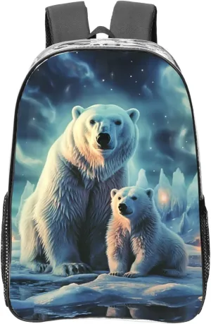 Heavy Duty Clear Backpack for Women Men PVC Transparent College Bag 16 inch Polar Bears Northern Lights Casual Daypack