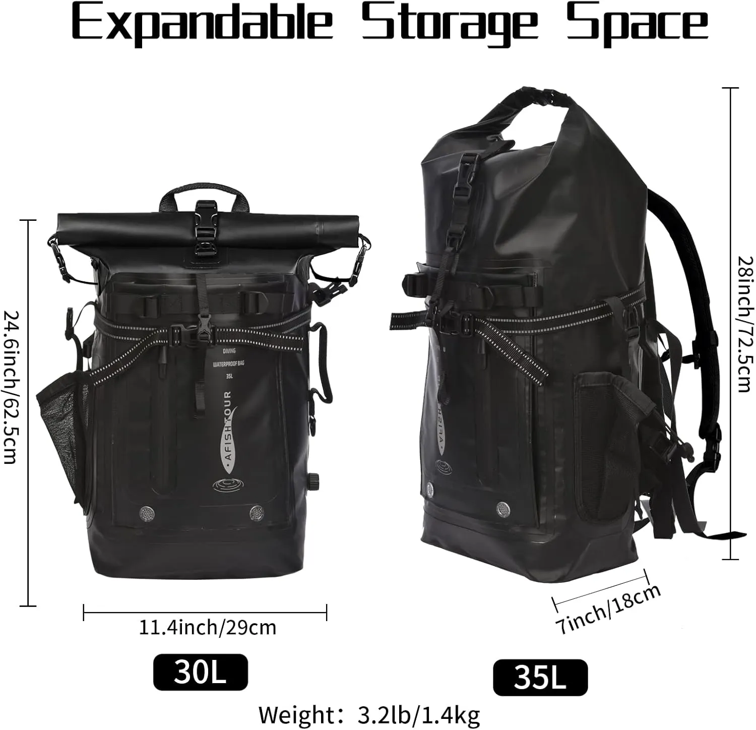 Heavy Duty Waterproof Dry Bag Backpack - 35L Roll-Top Floating Dry Bag Backpack for Kayaking, Rafting, Boating