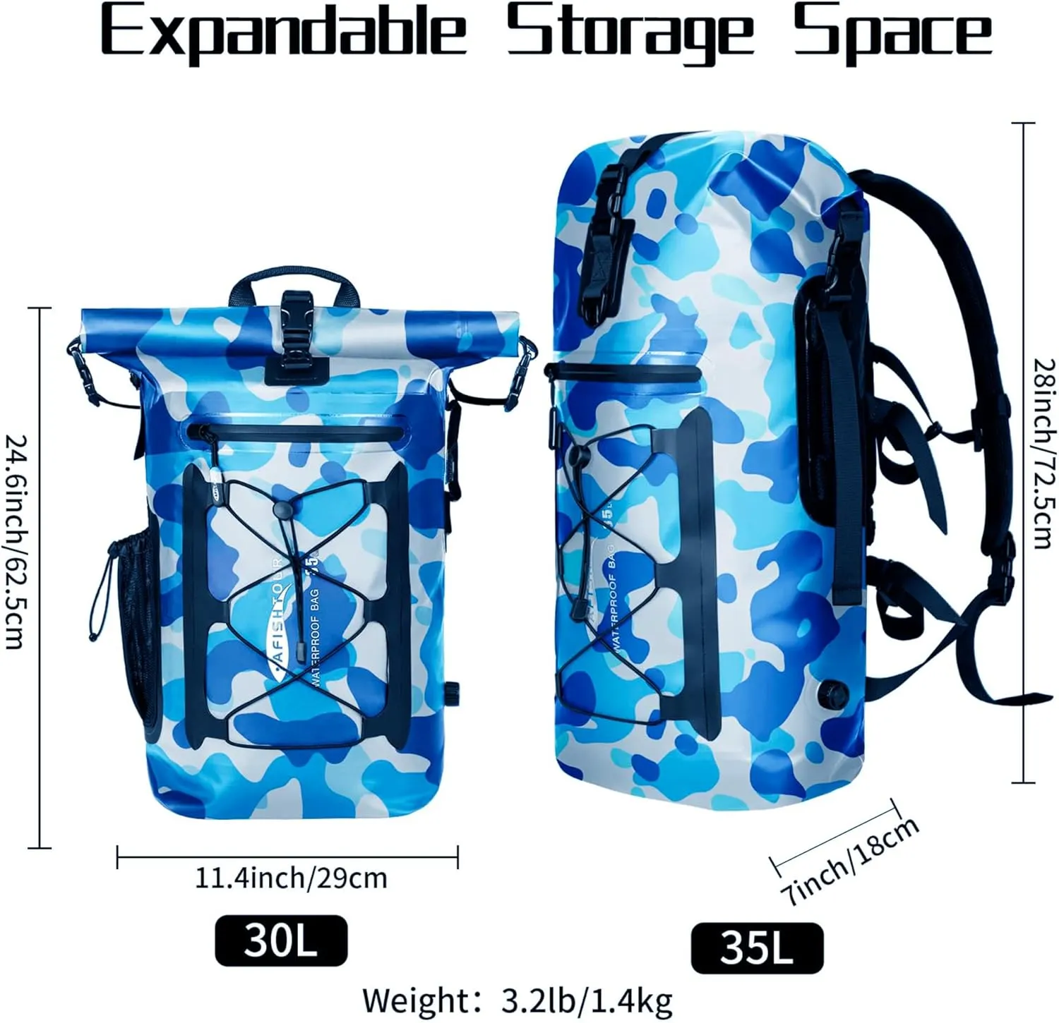Heavy Duty Waterproof Dry Bag Backpack - 35L Roll-Top Floating Dry Bag Backpack for Kayaking, Rafting, Boating