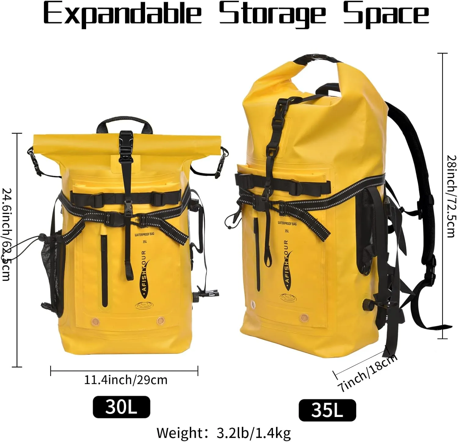 Heavy Duty Waterproof Dry Bag Backpack - 35L Roll-Top Floating Dry Bag Backpack for Kayaking, Rafting, Boating