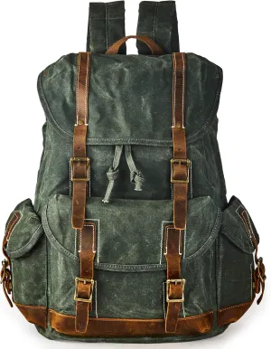 Heavy Duty Waxed Canvas Vintage Backpack for Men Women Trim Casual 15.6" laptop Bookbag Travel Rucksack Shoulder Rucksack for Travel