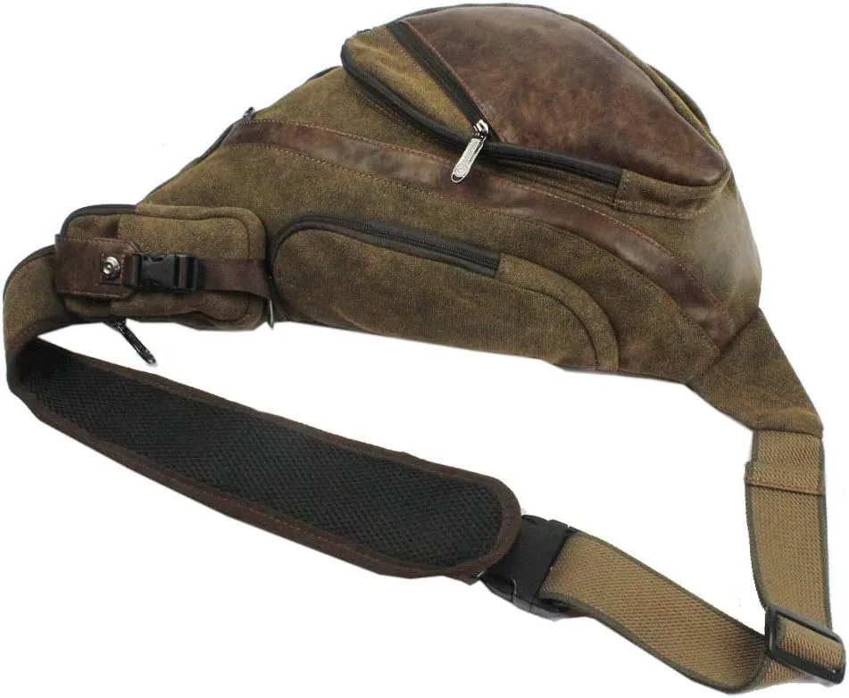 Hebetag Leather Sling Bag Crossbody Backpack for Men Women Travel Outdoor Camping