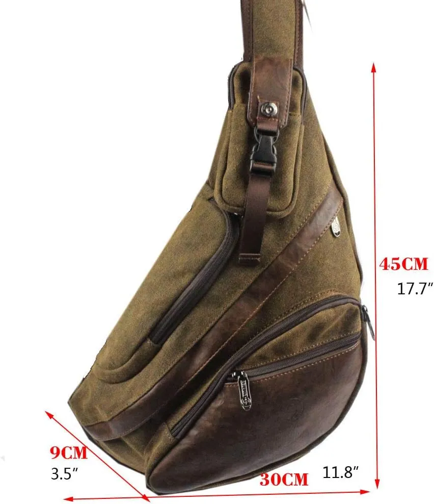 Hebetag Leather Sling Bag Crossbody Backpack for Men Women Travel Outdoor Camping