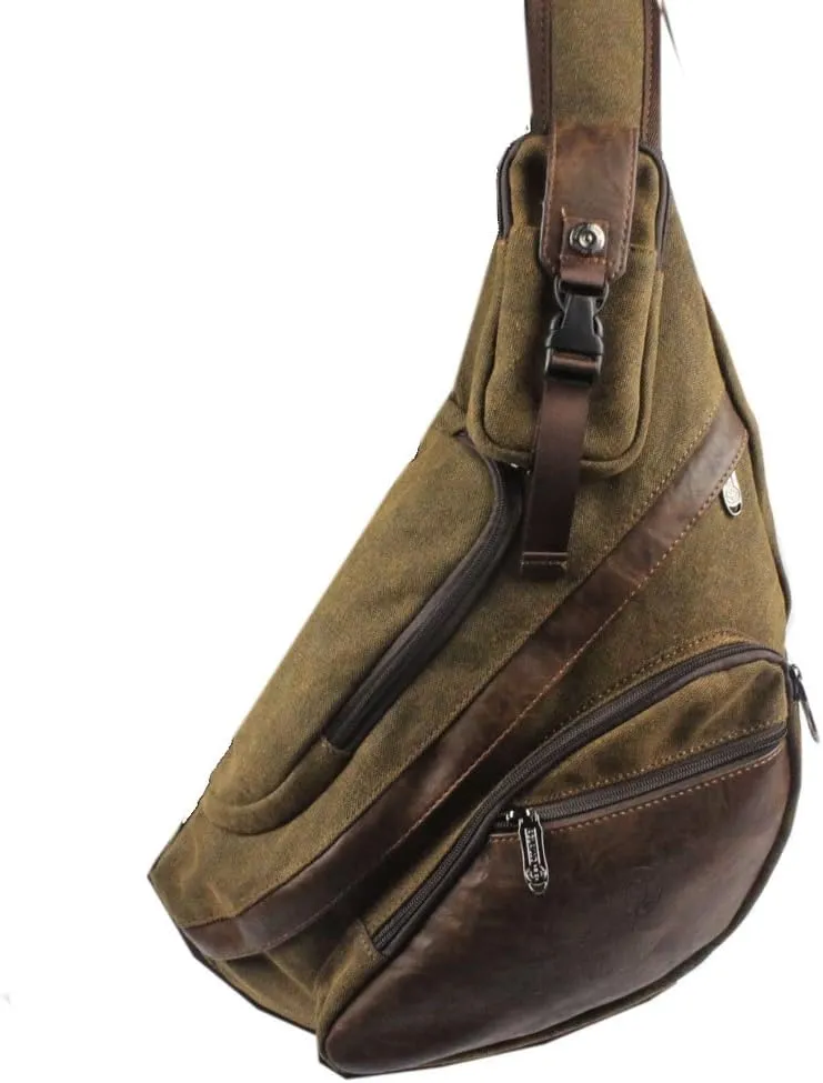 Hebetag Leather Sling Bag Crossbody Backpack for Men Women Travel Outdoor Camping