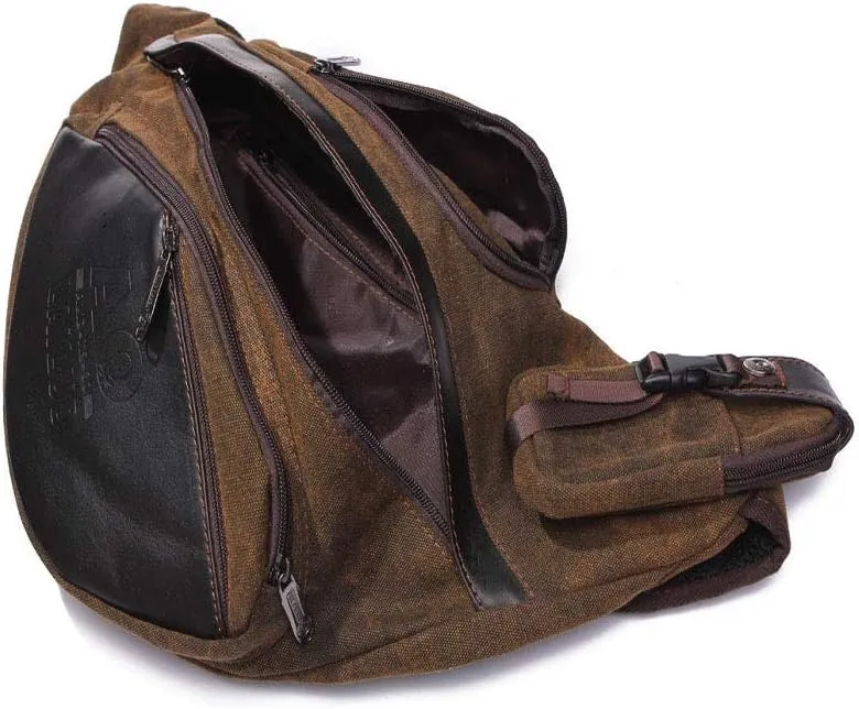 Hebetag Leather Sling Bag Crossbody Backpack for Men Women Travel Outdoor Camping