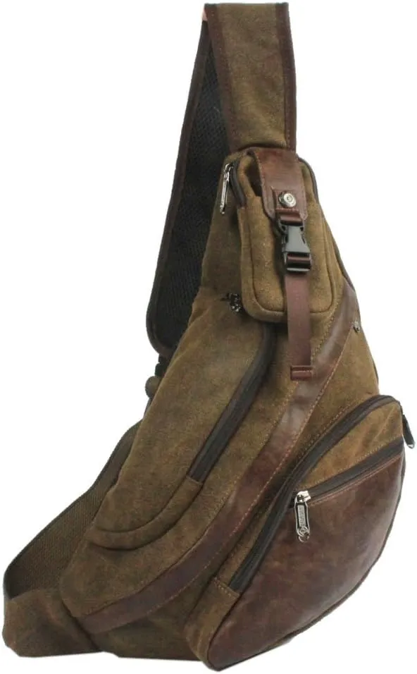 Hebetag Leather Sling Bag Crossbody Backpack for Men Women Travel Outdoor Camping
