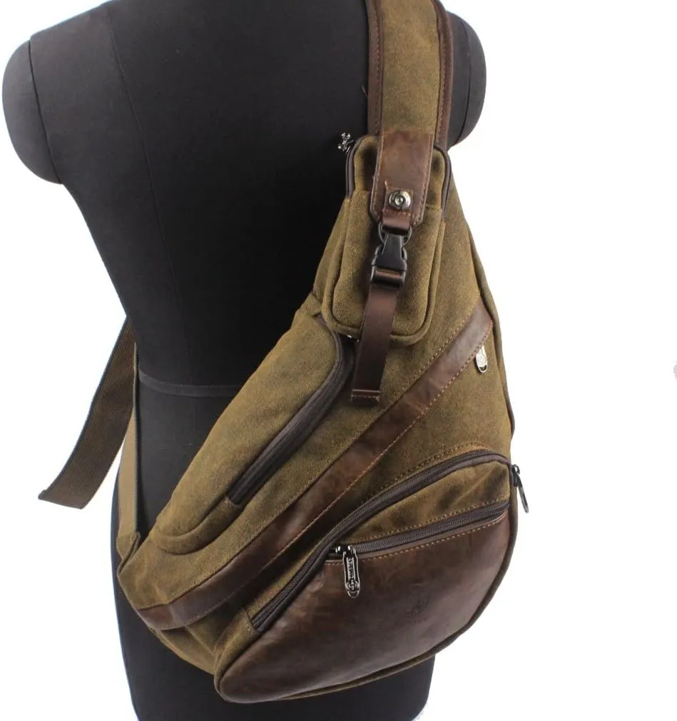 Hebetag Leather Sling Bag Crossbody Backpack for Men Women Travel Outdoor Camping