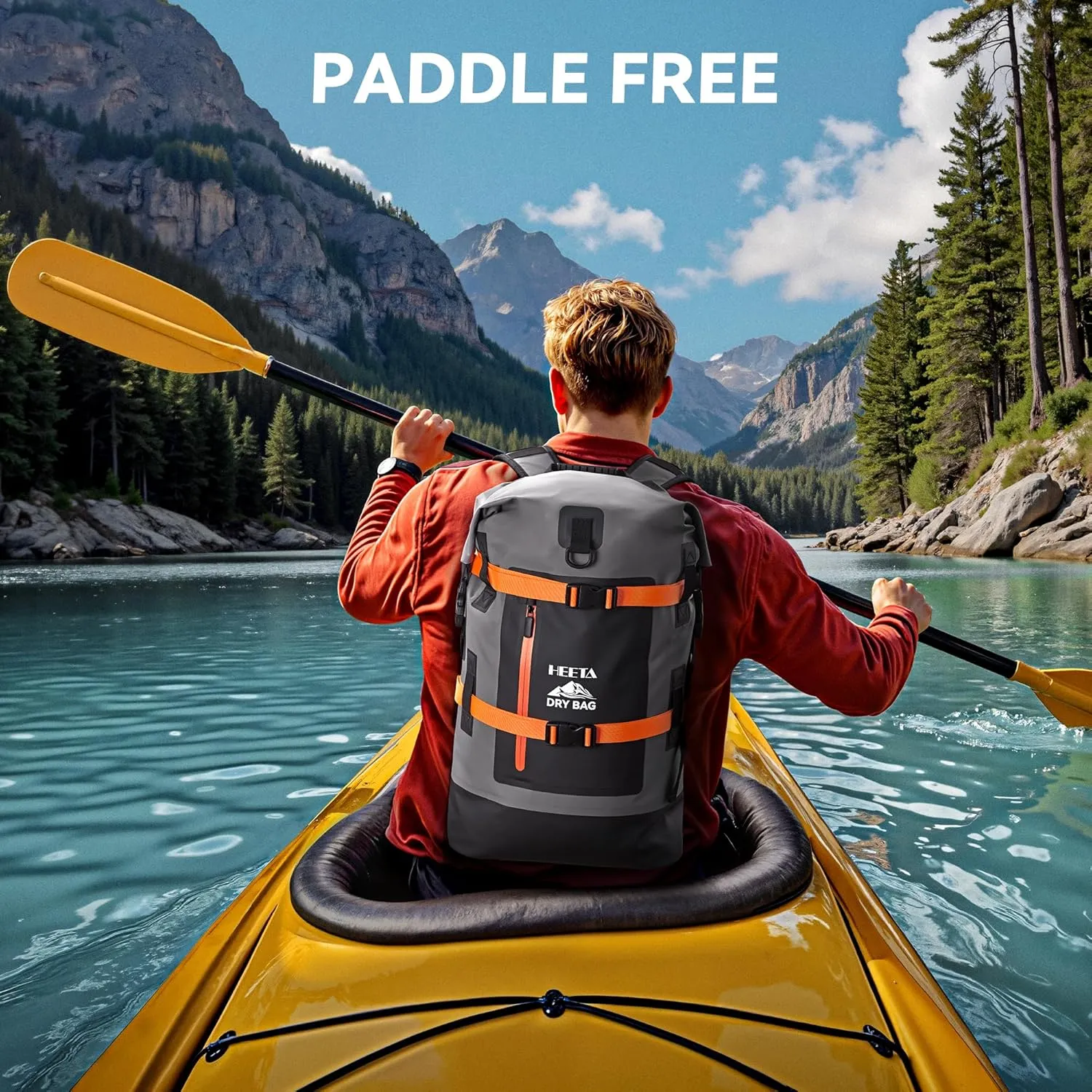 HEETA Waterproof Dry Bags Backpack 40L for Men & Women, Roll Top Heavy Duty Cushioned Hiking Backpack for Kayaking Boating Paddle Boarding Travel Camping Beach Vacation Cruise Ship Essentials, Black