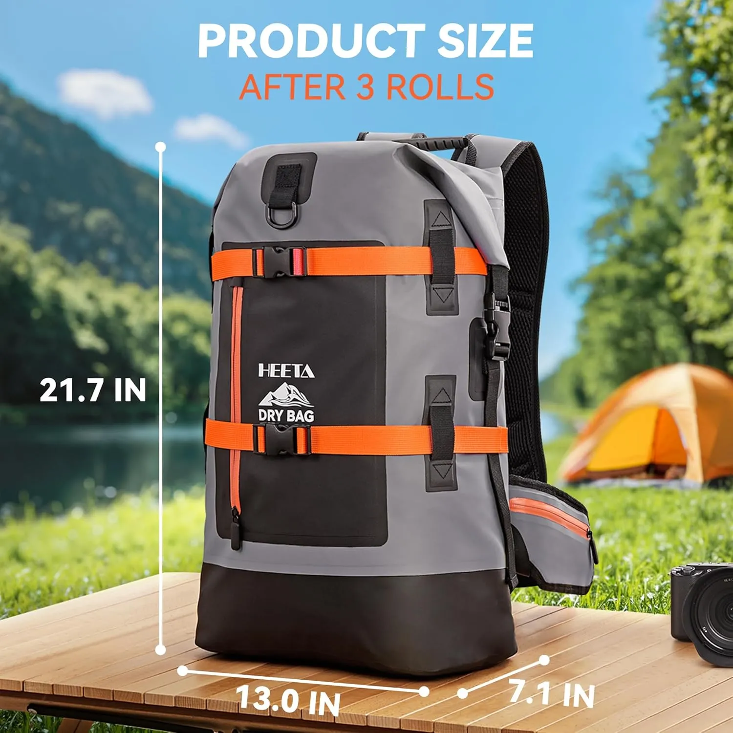 HEETA Waterproof Dry Bags Backpack 40L for Men & Women, Roll Top Heavy Duty Cushioned Hiking Backpack for Kayaking Boating Paddle Boarding Travel Camping Beach Vacation Cruise Ship Essentials, Black