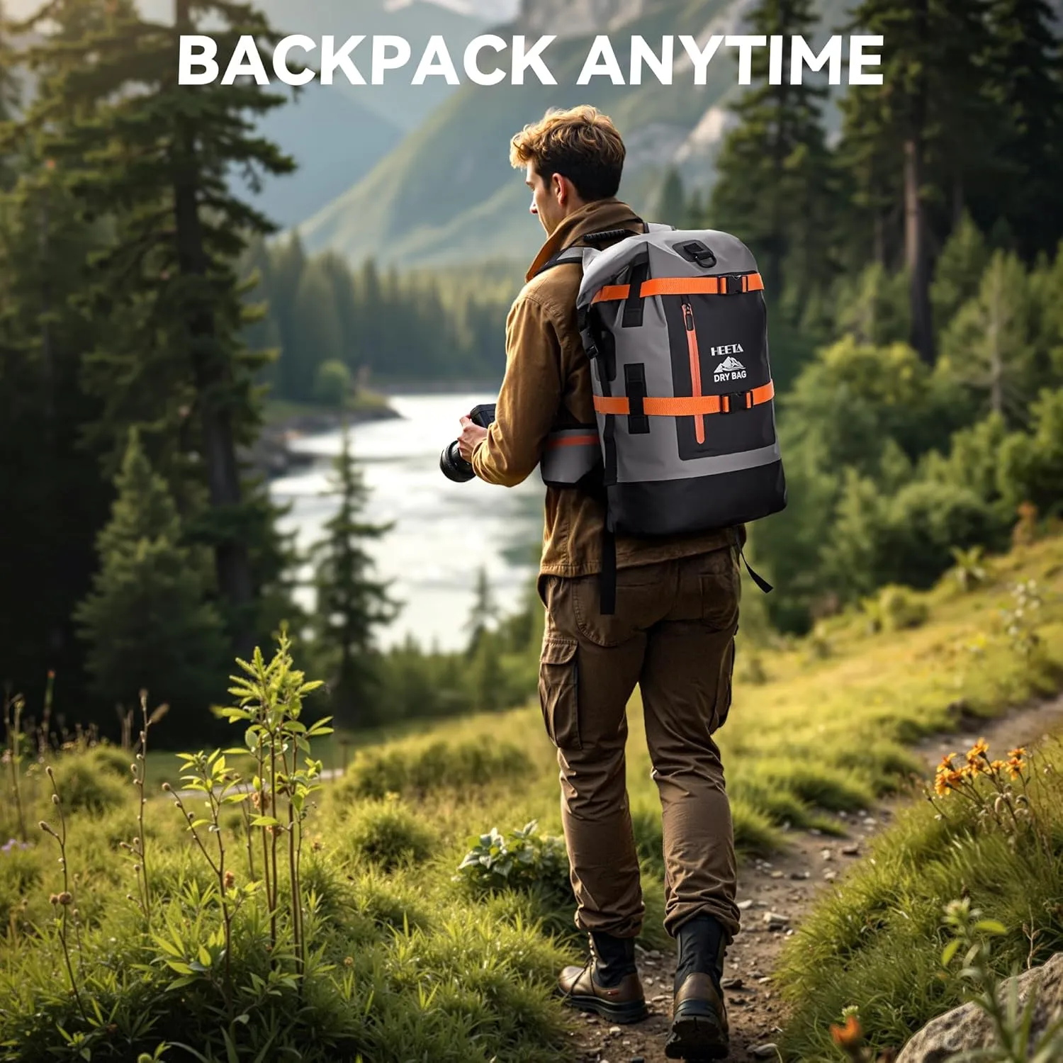 HEETA Waterproof Dry Bags Backpack 40L for Men & Women, Roll Top Heavy Duty Cushioned Hiking Backpack for Kayaking Boating Paddle Boarding Travel Camping Beach Vacation Cruise Ship Essentials, Black